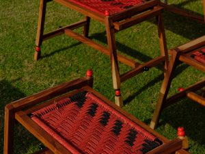 khatt stool [shisham/shireen wood and coloured Munj Rope]